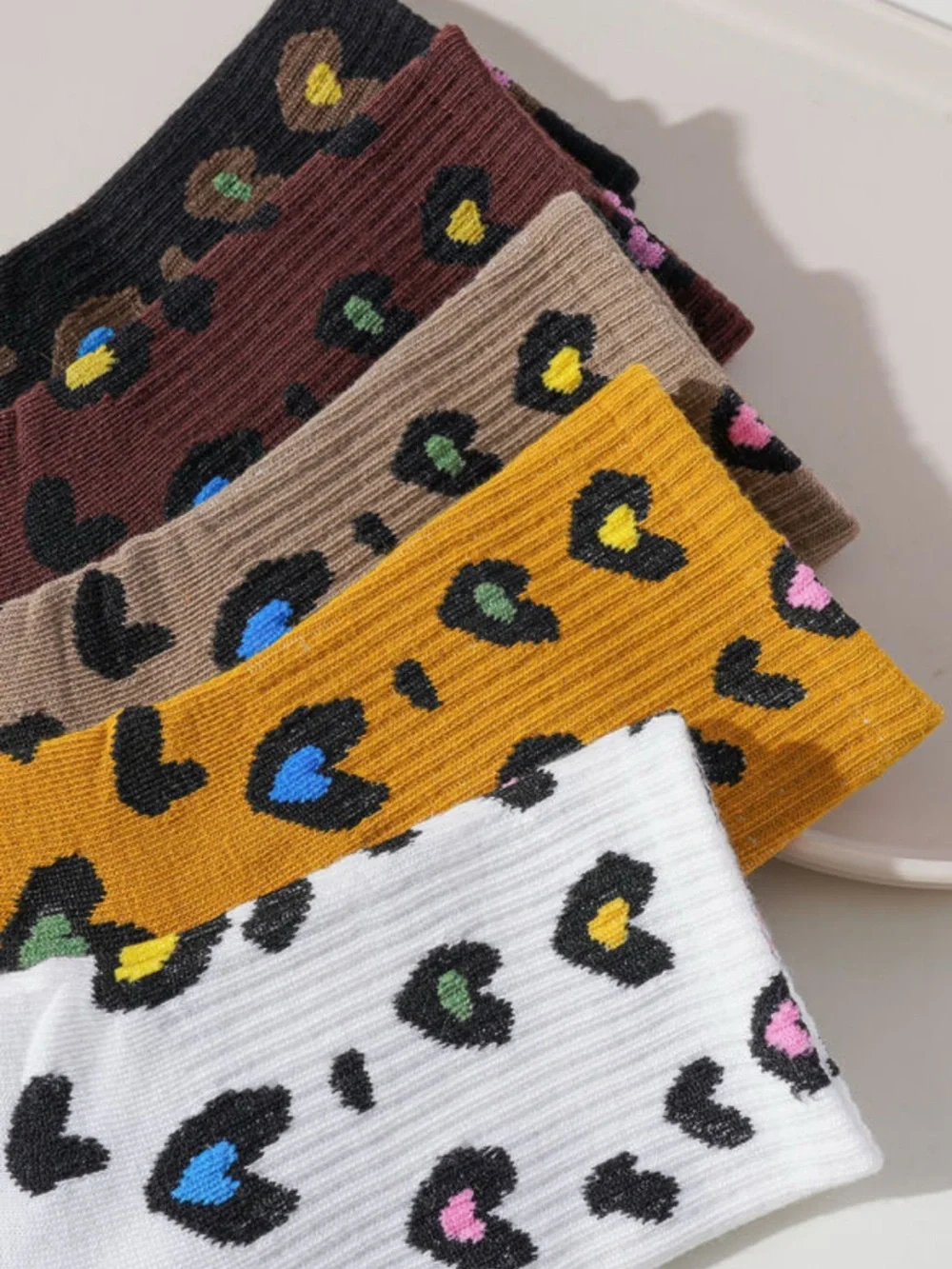 1261. Bristol brown 5 pairs ribbed leopard print socks